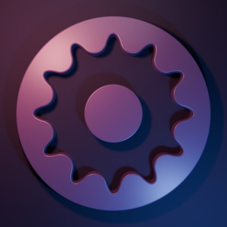 Purple Chakra icon isolated on purple-blue background. Minimalism concept. 3D render illustration.の写真素材