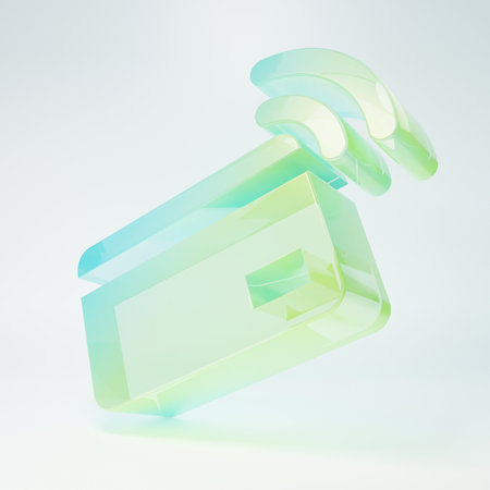 Frosted glass Contactless payment with nfc card icon isolated on white background. Card with radio wave sign. Credit card payment. Minimalism concept. 3D render illustration.の写真素材