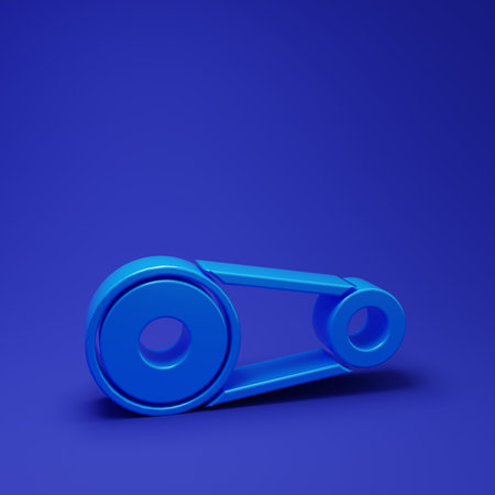 Blue Timing belt kit icon isolated on blue background. Minimalism concept. 3D render illustration.の写真素材