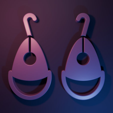 Purple Earrings icon isolated on purple-blue background. Jewelry accessories. Minimalism concept. 3D render illustration.の写真素材