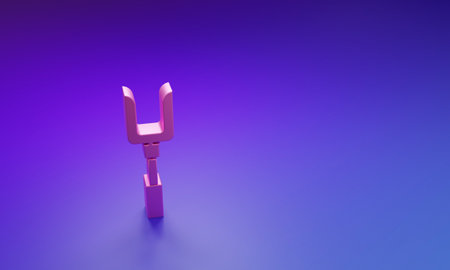 Pink Barbecue fork icon isolated on purple-blue background. BBQ fork sign. Barbecue and grill tool. Minimalism concept. 3D render illustration.の写真素材