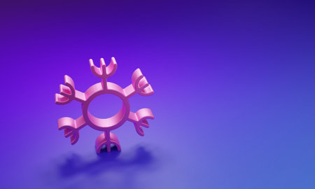 Pink Snowflake icon isolated on purple-blue background. Minimalism concept. 3D render illustration.の写真素材