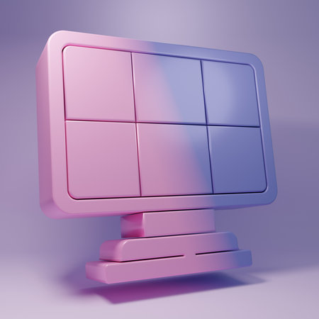 Purple Solar energy panel icon isolated on purple background. Minimalism concept. 3D render illustration.の写真素材