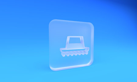 Frosted glass hat icon isolated on blue background. Square frosted glass button. 3D render illustration.の写真素材
