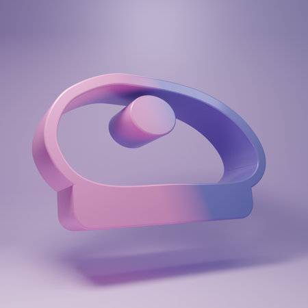 Purple French beret icon isolated on purple background. Minimalism concept. 3D render illustration.の写真素材