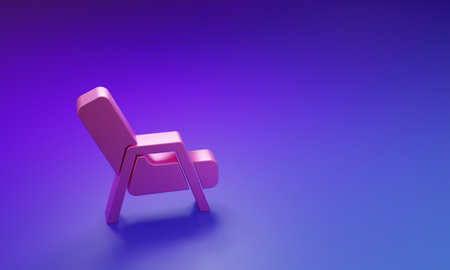 Pink Armchair icon isolated on purple-blue background. Minimalism concept. 3D render illustration.の写真素材