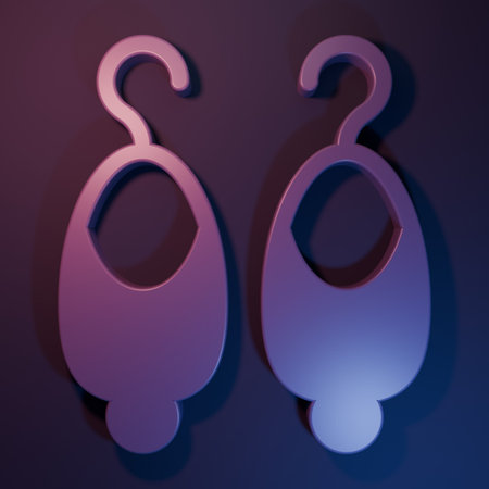 Purple Earrings icon isolated on purple-blue background. Jewelry accessories. Minimalism concept. 3D render illustration.の写真素材