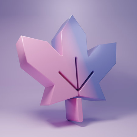 Purple Canadian maple leaf icon isolated on purple background. Canada symbol maple leaf. Minimalism concept. 3D render illustration.の写真素材