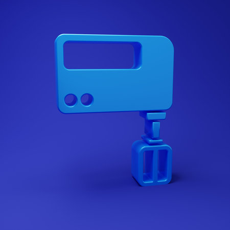 Blue Electric mixer icon isolated on blue background. Kitchen blender. Minimalism concept. 3D render illustration.の写真素材