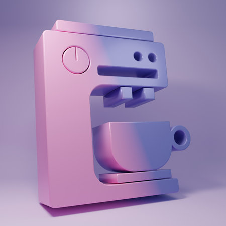 Purple Coffee machine icon isolated on purple background. Minimalism concept. 3D render illustration.の写真素材