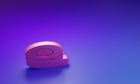 Pink tape icon isolated on purple-blue background. Insulating tape. Minimalism concept. 3D render illustration.の写真素材