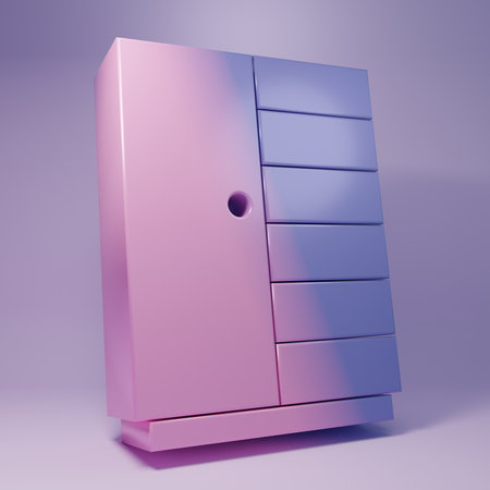 Purple Wardrobe icon isolated on purple background. Minimalism concept. 3D render illustration.の写真素材