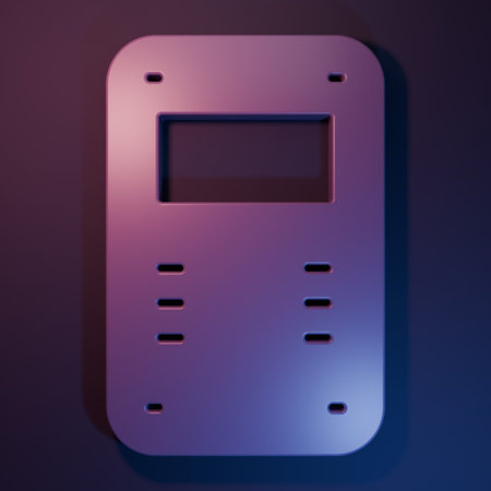 Purple assault shield icon isolated on purple-blue background. Minimalism concept. 3D render illustration.の写真素材