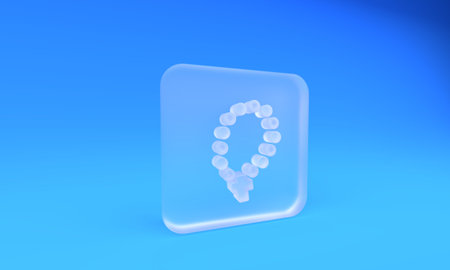 Frosted glass Rosary beads religion icon isolated on blue background. Square frosted glass button....