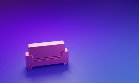 Pink Sofa icon isolated on purple-blue background. Minimalism concept. 3D render illustration.の写真素材