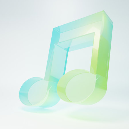Frosted glass Music note, tone icon isolated on white background. Minimalism concept. 3D render illustration.の写真素材