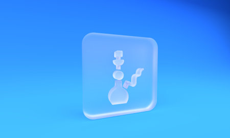 Frosted glass Hookah icon isolated on blue background. Square frosted glass button. 3D render...