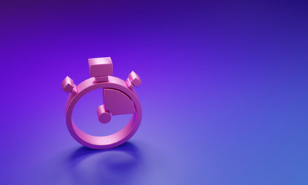 Pink Stopwatch icon isolated on purple-blue background. Time timer sign. Chronometer sign Minimalism concept. 3D render illustration.の写真素材