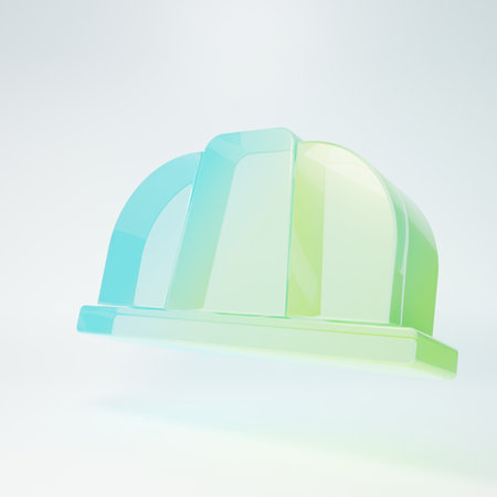 Frosted glass Worker safety helmet icon isolated on white background. Insurance concept. Security, safety, protection, protect concept. Minimalism concept. 3D render illustration.の写真素材