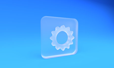 Frosted glass icon isolated on blue background. Square frosted glass button. 3D render illustration.の写真素材
