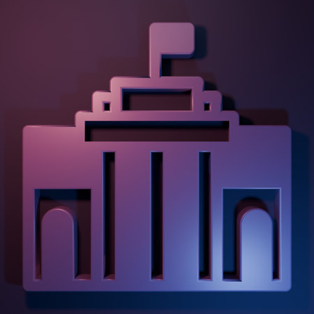Purple Prado museum icon isolated on purple-blue background. Madrid, Spain. Minimalism concept. 3D render illustration.の写真素材