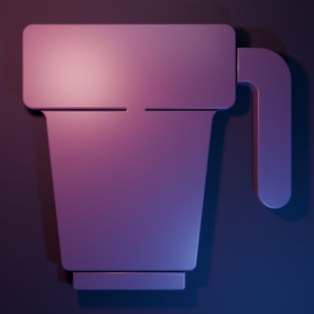 Purple Coffee cup icon isolated on purple-blue background. Tea cup. Hot drink coffee. Minimalism concept. 3D render illustration.の写真素材