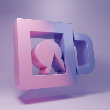 Purple Coffee cup icon isolated on purple background. Take away print. Minimalism concept. 3D render illustration.の写真素材