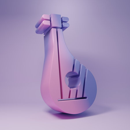Purple Ukrainian traditional musical instrument bandura icon isolated on purple background. Minimalism concept. 3D render illustration.の写真素材