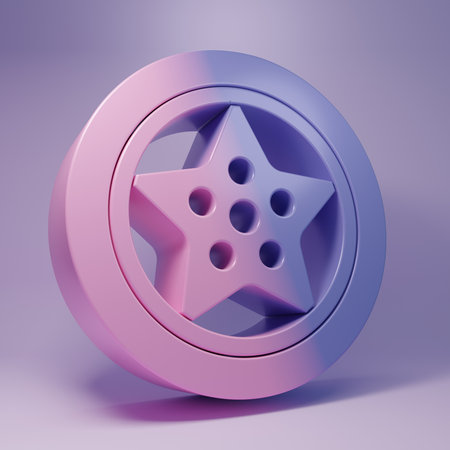Purple wheel icon isolated on purple background. Minimalism concept. 3D render illustration.の写真素材