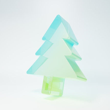 Frosted glass Christmas tree icon isolated on white background. Merry Christmas and Happy New Year. Minimalism concept. 3D render illustration.の写真素材