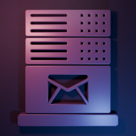 Purple Mail server icon isolated on purple-blue background. Minimalism concept. 3D render illustration.の写真素材
