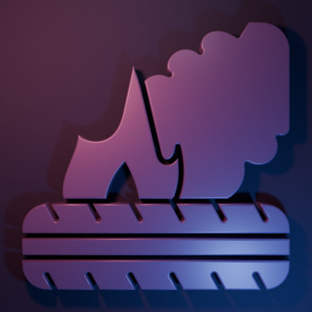 Purple Lying burning tires icon isolated on purple-blue background. Minimalism concept. 3D render illustration.の写真素材