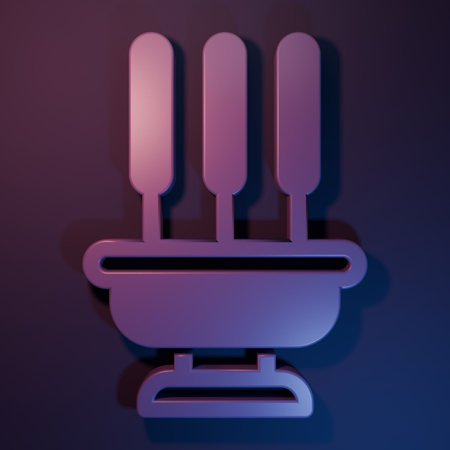Purple Burning aromatic incense sticks icon isolated on purple-blue background. Minimalism concept. 3D render illustration.の写真素材