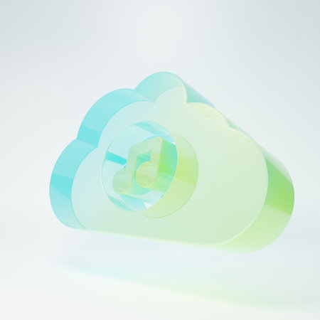 Frosted glass Music streaming service icon isolated on white background. Sound cloud computing, online media streaming, song, audio wave. Minimalism concept. 3D render illustration.の写真素材