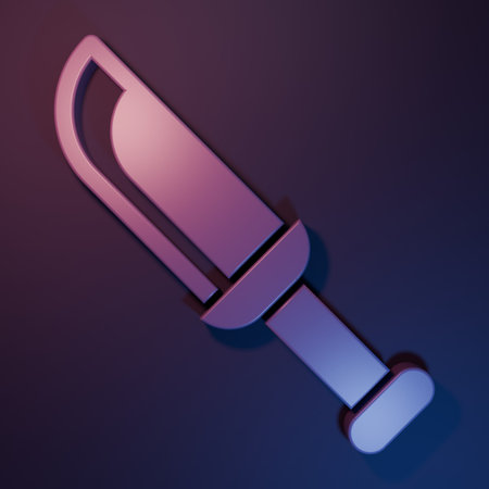 Purple Military knife icon isolated on purple-blue background. Minimalism concept. 3D render illustration.の写真素材