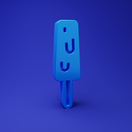 Blue Ice cream on stick icon isolated on blue background. Sweet symbol. Minimalism concept. 3D render illustration.の写真素材