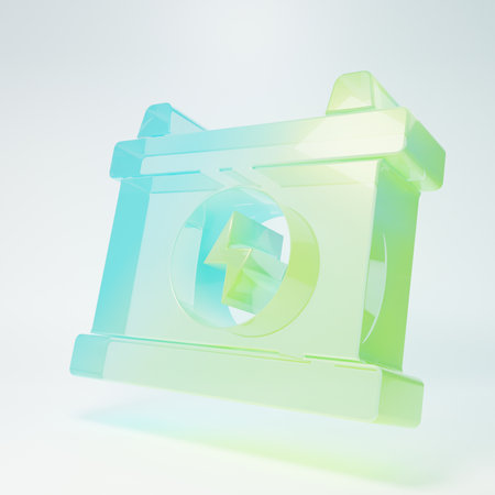 Frosted glass Car battery icon isolated on white background. Accumulator battery energy power and electricity accumulator battery. Minimalism concept. 3D render illustration.の写真素材