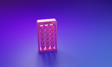 Pink Mobile Apps icon isolated on purple-blue background. Smartphone with screen icons, applications. mobile phone showing screen. Minimalism concept. 3D render illustration.の写真素材