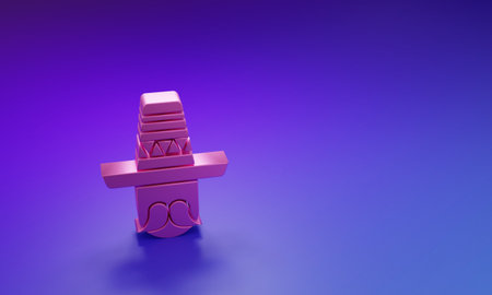 Pink sombrero icon isolated on purple-blue background. Minimalism concept. 3D render illustration.の写真素材