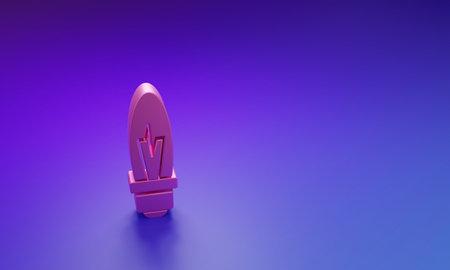 Pink Light bulb with concept of idea icon isolated on purple-blue background. Energy and idea symbol. Inspiration concept. Minimalism concept. 3D render illustration.の写真素材