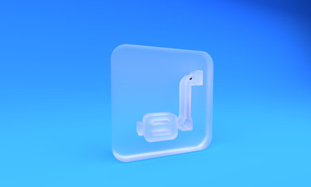 Frosted glass Bicycle pedal icon isolated on blue background. Square frosted glass button. 3D render illustration.の写真素材