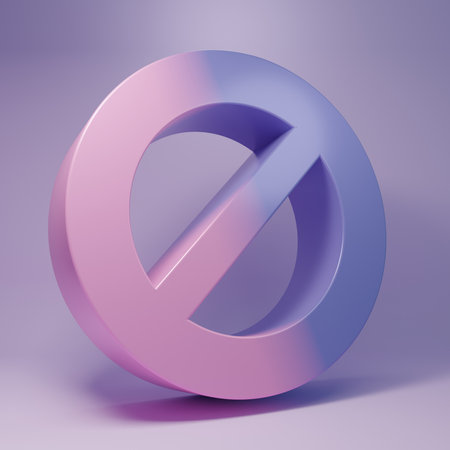 Purple Ban icon isolated on purple background. Stop symbol. Minimalism concept. 3D render illustration.の写真素材