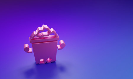 Pink Ice bucket icon isolated on purple-blue background. Minimalism concept. 3D render illustration.