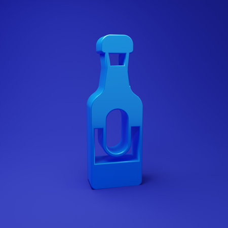Blue Wine bottle icon isolated on blue background. Minimalism concept. 3D render illustration.の写真素材