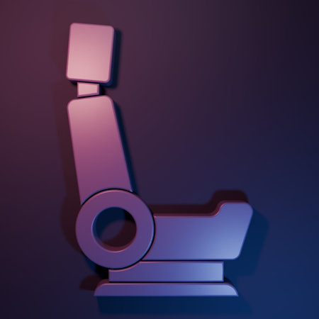 Purple Car seat icon isolated on purple-blue background. Car armchair. Minimalism concept. 3D render illustration.の写真素材