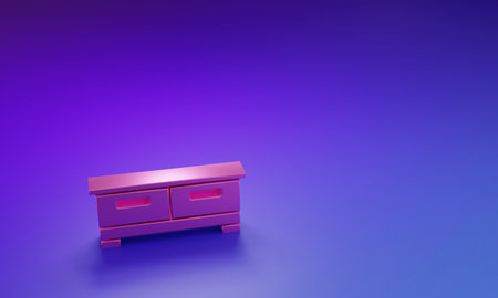 Pink Chest of drawers icon isolated on purple-blue background. Minimalism concept. 3D render illustration.の写真素材