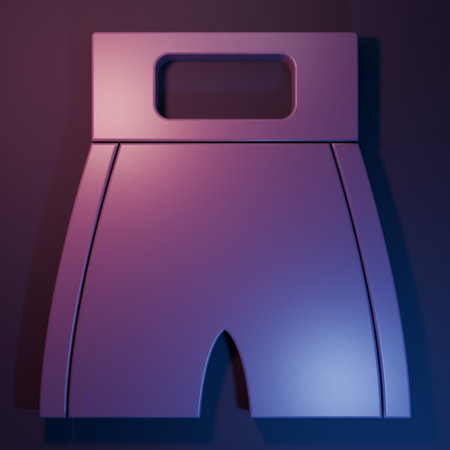 Purple Boxing short icon isolated on purple-blue background. Minimalism concept. 3D render illustration.の写真素材