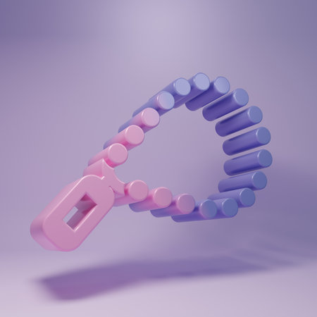 Purple Rosary beads icon isolated on purple background. Minimalism concept. 3D render illustration.の写真素材