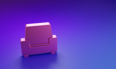 Pink Armchair icon isolated on purple-blue background. Minimalism concept. 3D render illustration.の写真素材