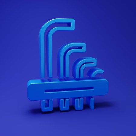 Blue Tool allen keys icon isolated on blue background. Minimalism concept. 3D render illustration.の写真素材